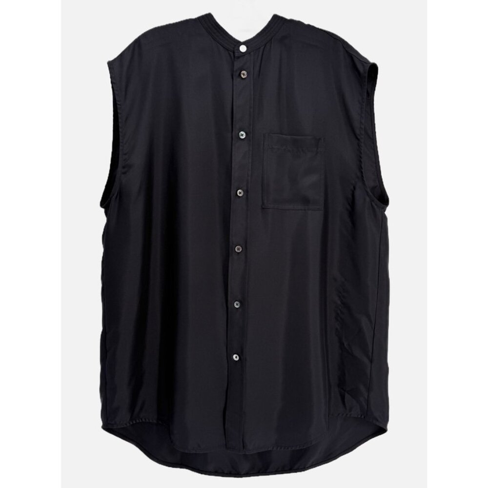 6397 Women's Black Sleeveless Buttondown Shirt Mandarin Collar M